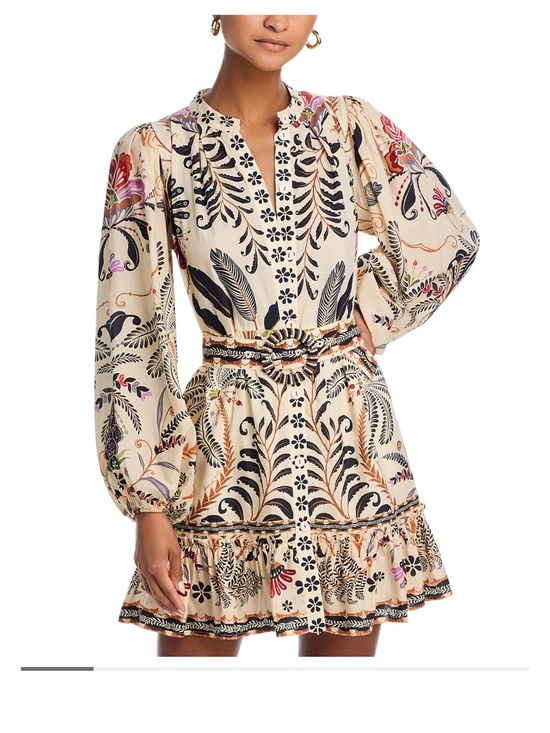 FARM Rio Dresses & Skirts - FARM Rio Classic Nature Sand Botanical Print Dress with Beaded Belt Sz L NWT